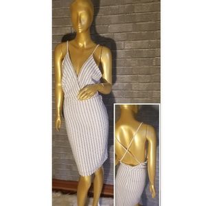 Plus size White black stripe body-con dress